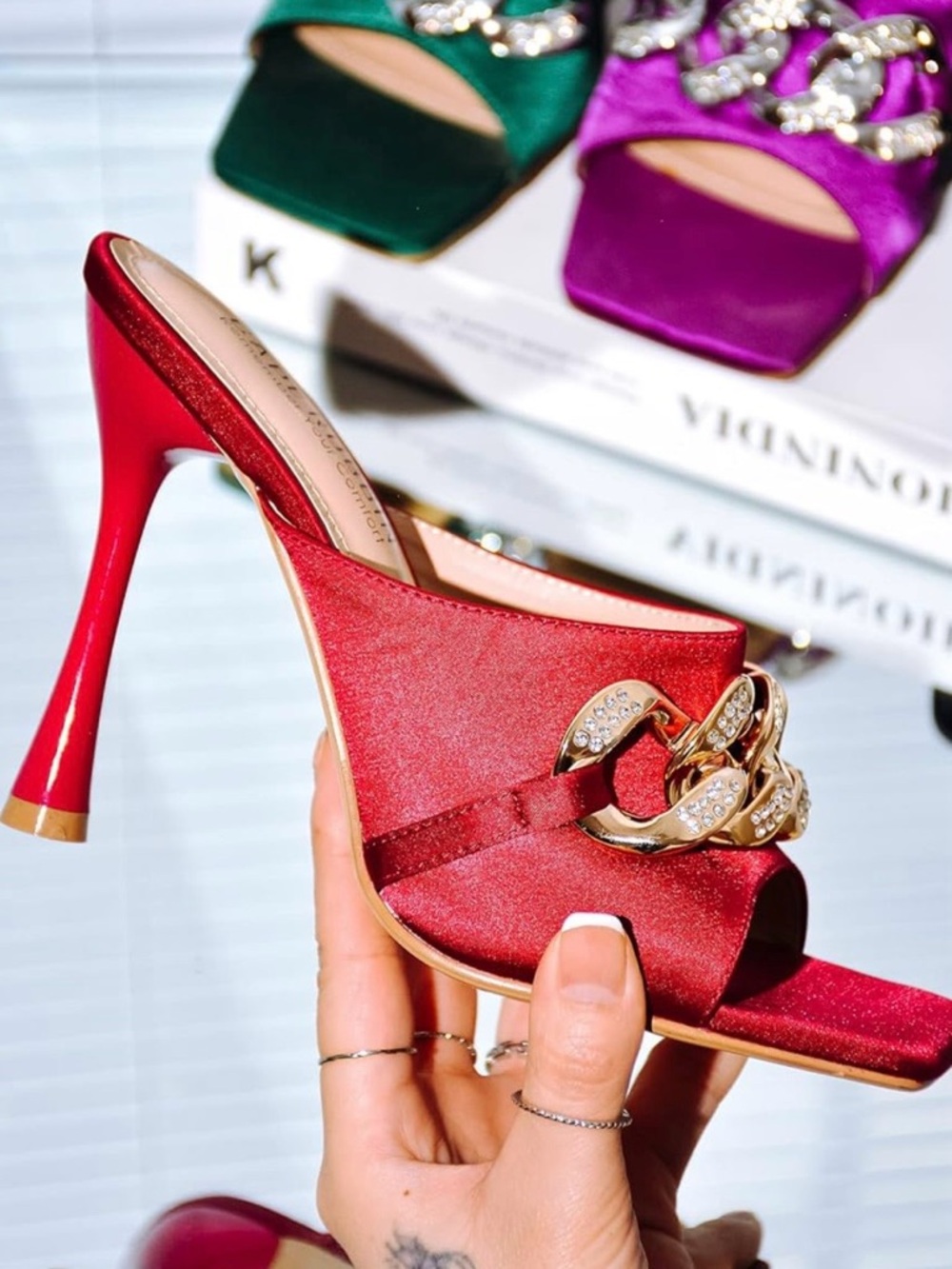 NWT Cape Robbin Red Satin Rhinestone Chain-Embellished Heels Size 11